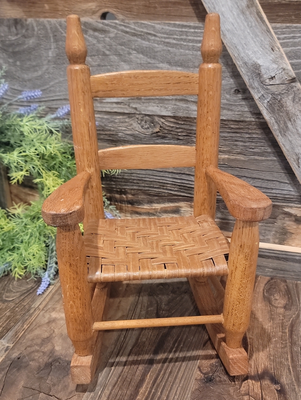 Old Hand Crafted Oak Doll Rocking Chair